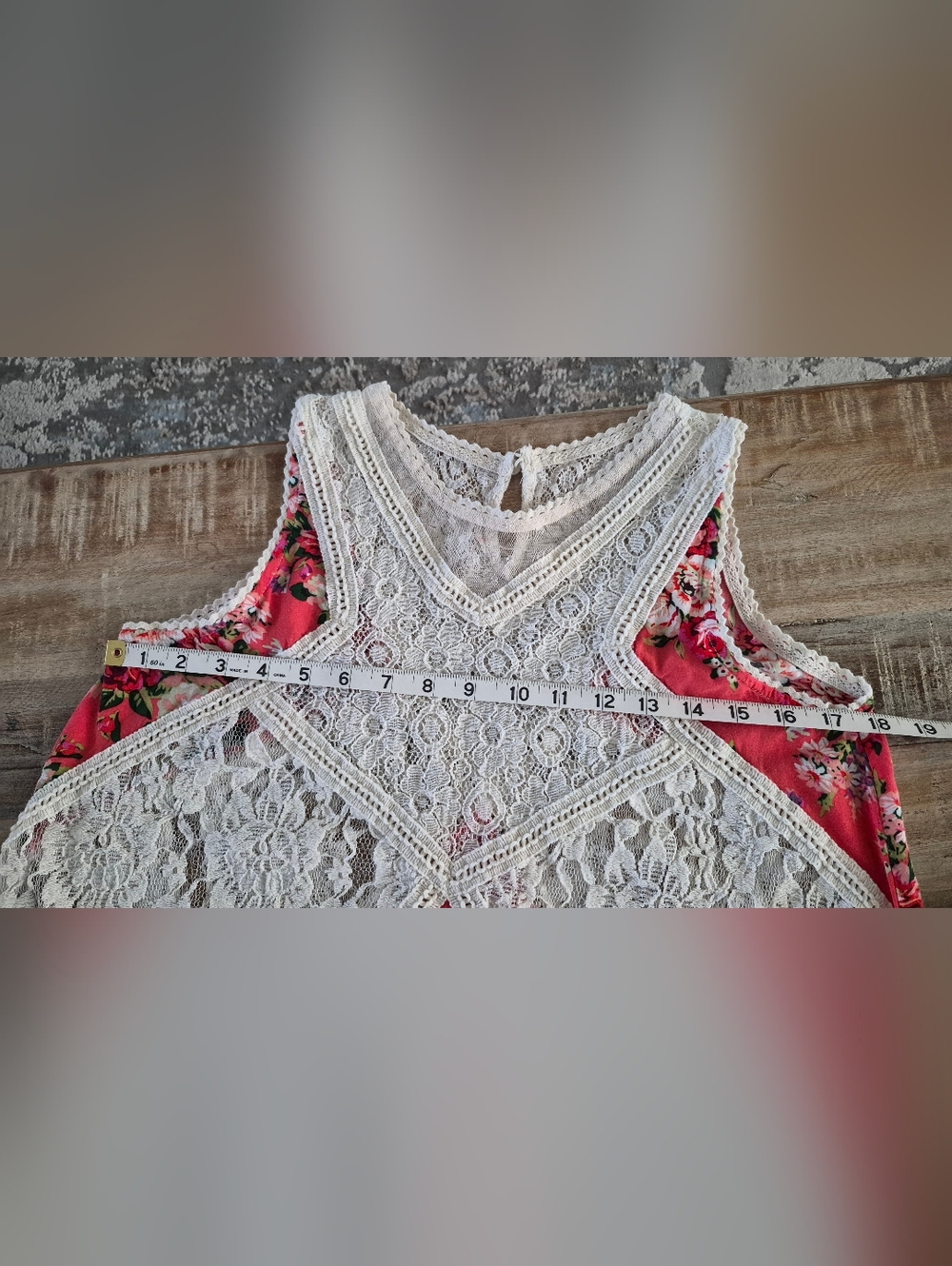 Boho Floral Lace Back Tank Top Coral Orange Cream Flowy Sleeveless Cami M L - Picture 2 of 8